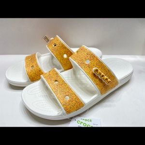 NEW Crocs Classic Glitter Unisex Slip On Sandals Slide Orange M6/W8,M7/W9,M8/W10